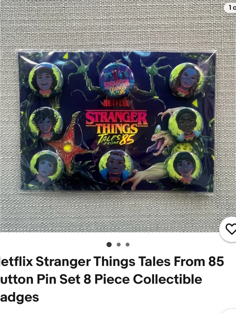 Netflix Stranger Things Tales From The 85 Holographic Button Pin Set - Purple